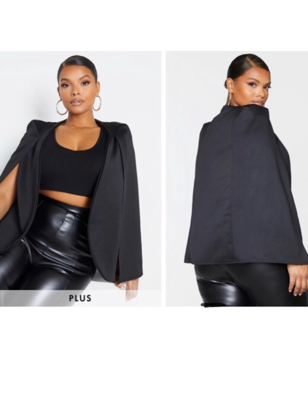 PrettyLittleThing Elegant Black Cape Blazer US 18